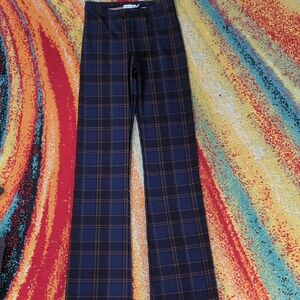 Good American Blue and Brown Plaid Trousers. NWOT